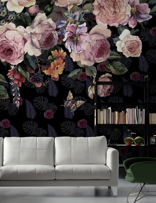 Vintage Dark Pink Flowers Wallpaper Mural