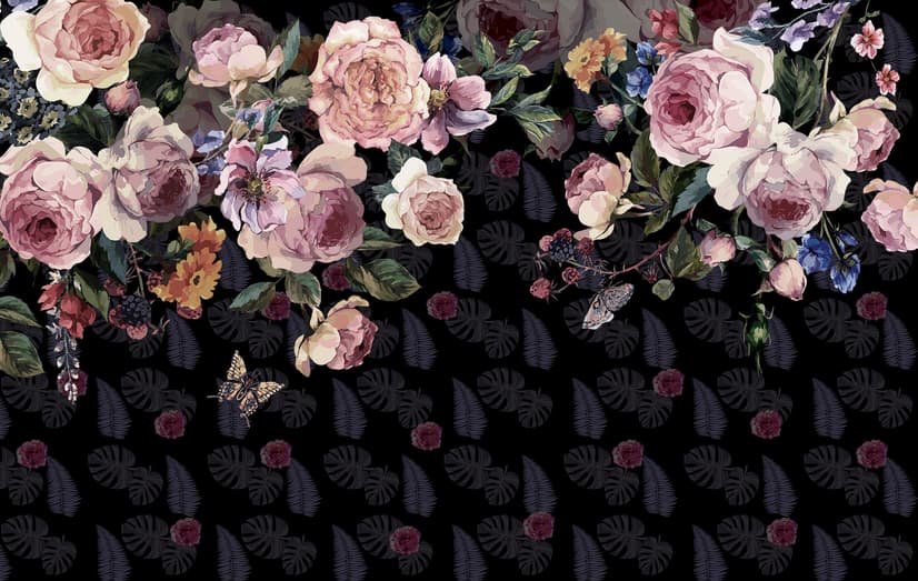Vintage Dark Pink Flowers Wallpaper Mural