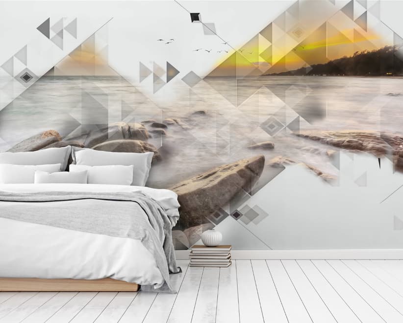 3D  Look Geometric Sea Landscape Wallpaper Mural