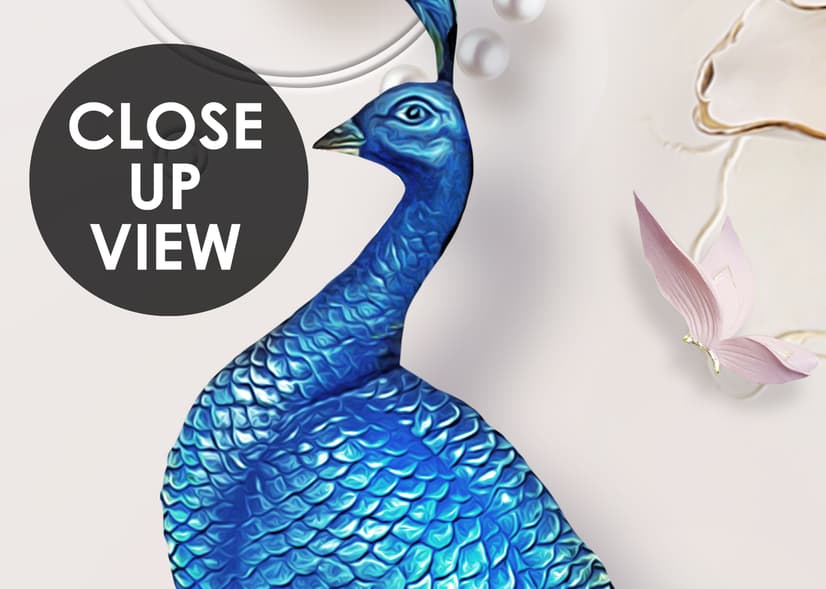 3D Embossed Look Tulip Floral with Peacock Wallpaper Mural