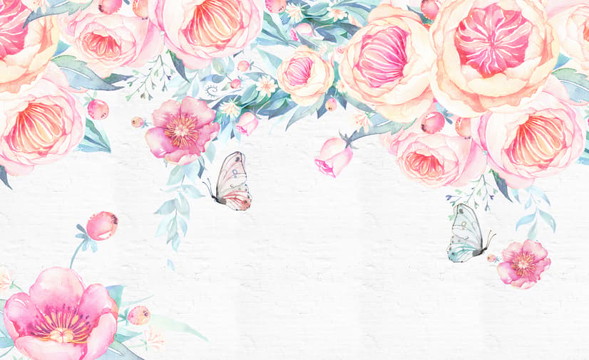 Vintage Aquarell Rosa Blumen Fototapete