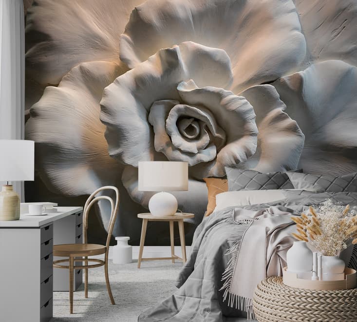 3D Embossed Look Cement Roses Wallpaper Mural