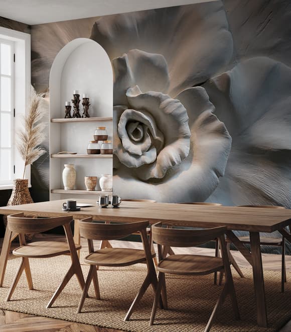 3D Embossed Look Cement Roses Wallpaper Mural
