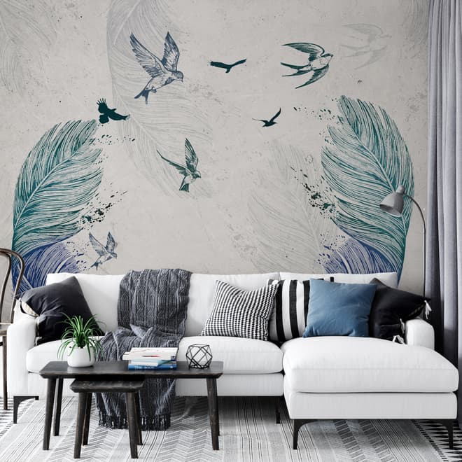 Birds and Feathers Wallpaper Mural