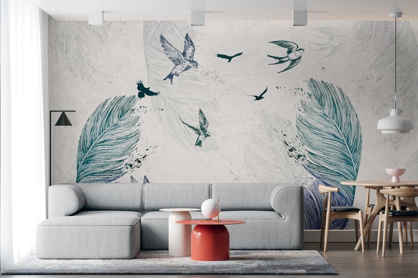 Birds and Feathers Wallpaper Mural