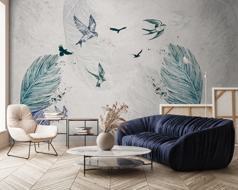 Papier peint panoramique oiseaux et plumes