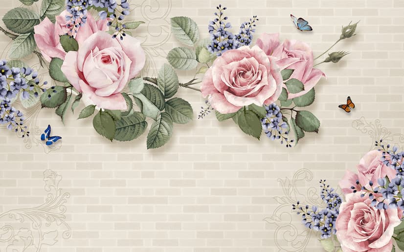 Vintage Pastel Pink Floral Wallpaper Mural
