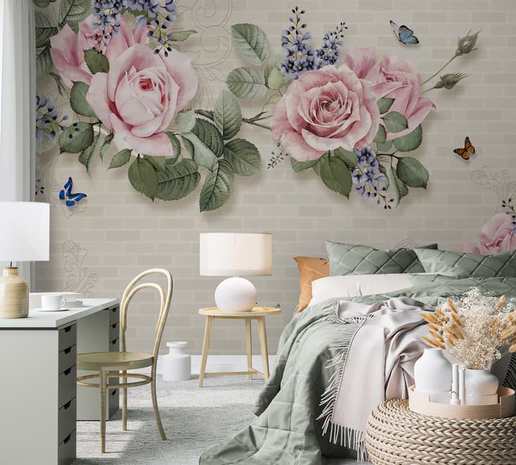 Vintage Pastel Pink Floral Wallpaper Mural