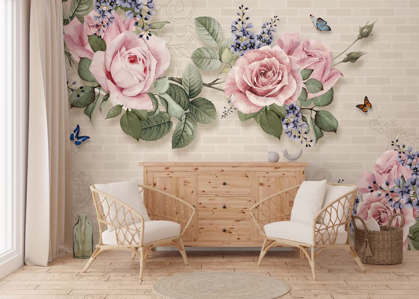 Vintage Pastel Pink Floral Wallpaper Mural