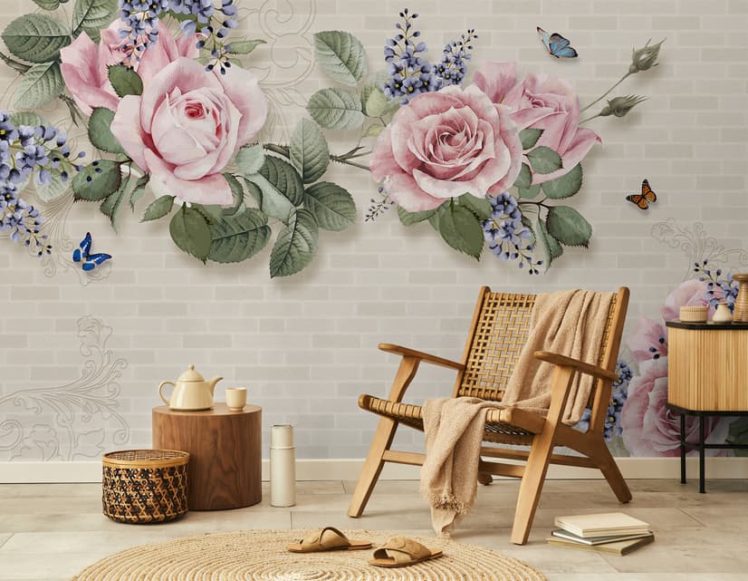 Vintage Pastel Pink Floral Wallpaper Mural