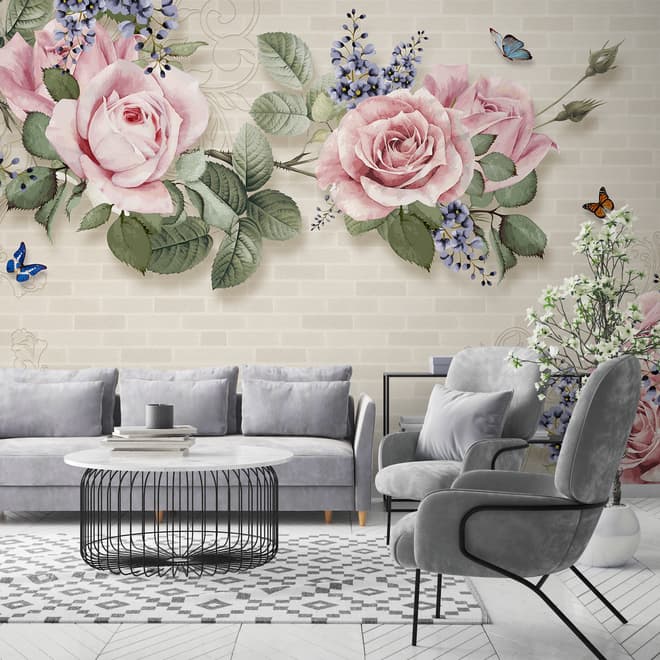 Vintage Pastel Pink Floral Wallpaper Mural