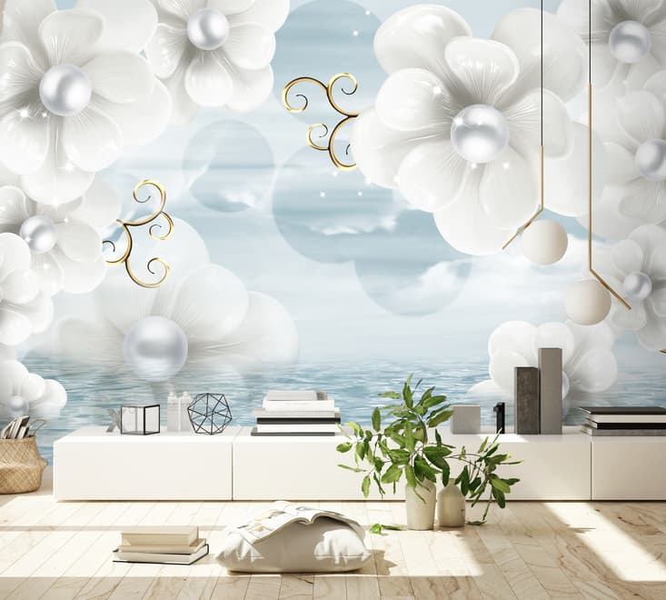 Jewelry White Lux Floral Wallpaper Mural