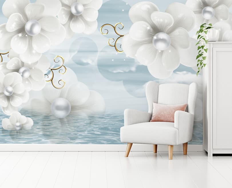 Jewelry White Lux Floral Wallpaper Mural