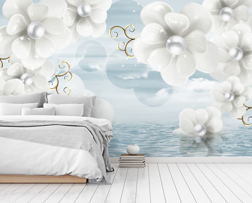 Jewelry White Lux Floral Wallpaper Mural