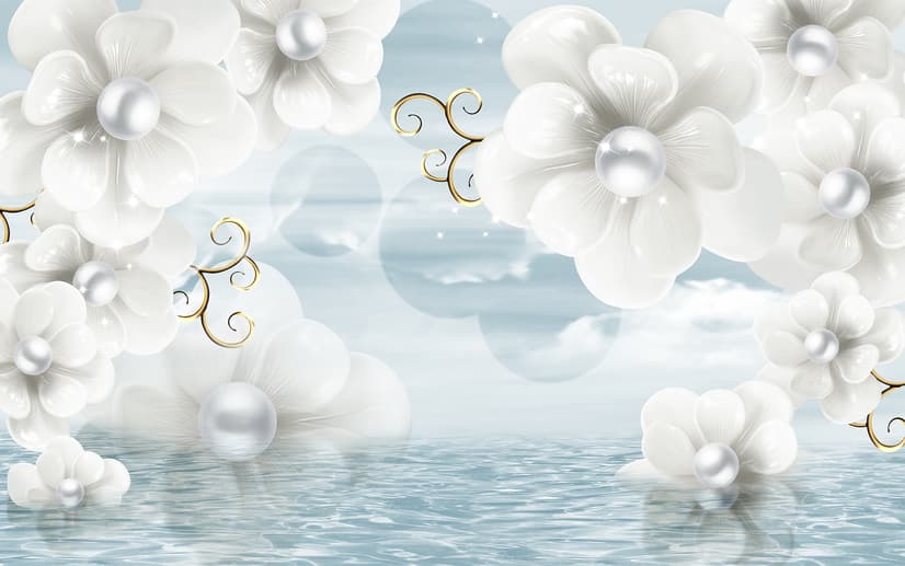 Jewelry White Lux Floral Wallpaper Mural