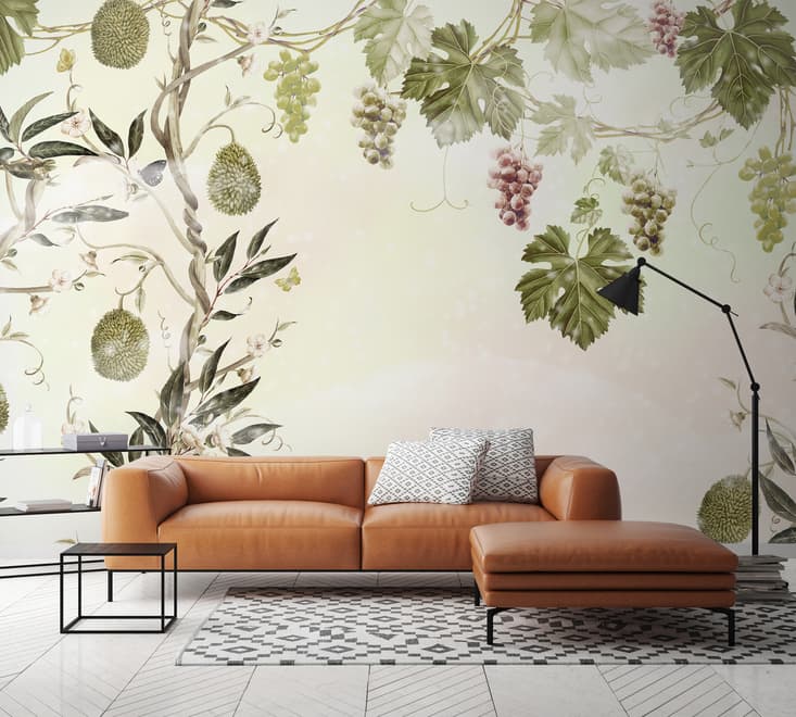 Soft Tropical Grape Trees and Durian Fruits Wallpaper Mural