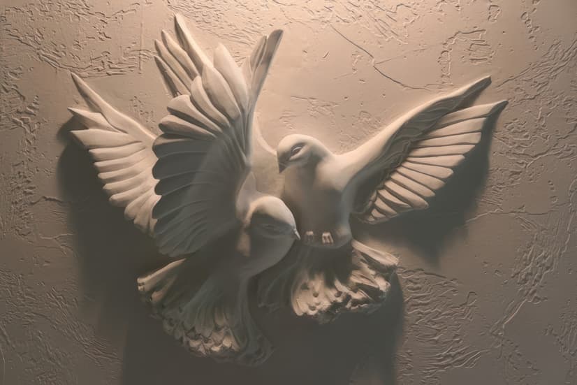3D Embossed Look Cement Pigeons Wallpaper Mural