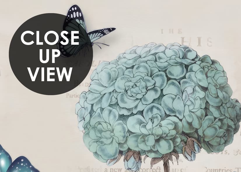 Light Blue Hydrangea Flowers and Butterflies Wallpaper Mural