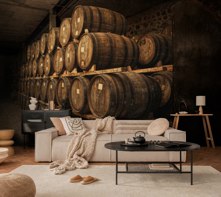 Vintage Wine Barrels Wallpaper Mural