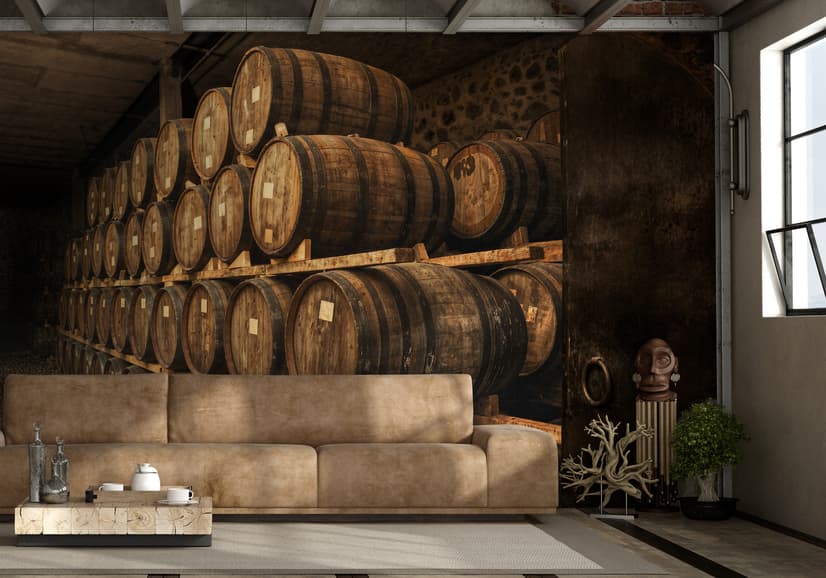 Vintage Wine Barrels Wallpaper Mural