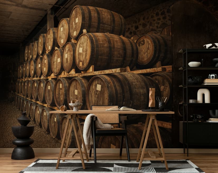 Vintage Wine Barrels Wallpaper Mural