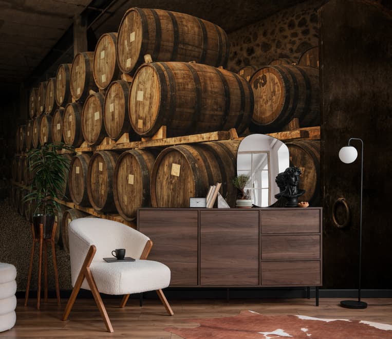 Vintage Wine Barrels Wallpaper Mural