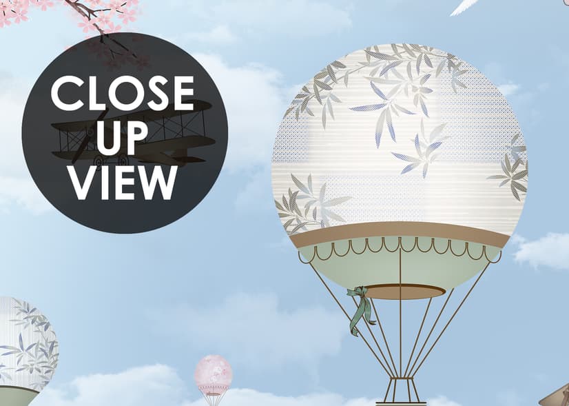 Cherry Blossom with Soft Hot Air Balloon Wallpaper Mural