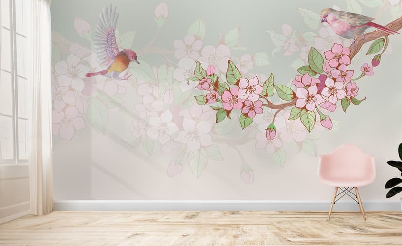 Watercolor Pink Begonia Flowers Wallpaper Mural