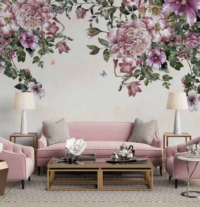 Vintage Pink Floral Art Wallpaper Mural