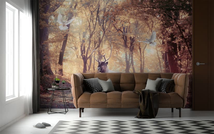 Watercolor Forest and Elk Wallpaper Mural