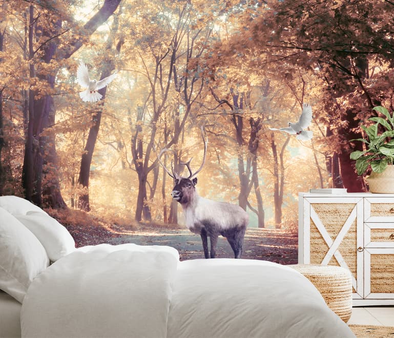 Watercolor Forest and Elk Wallpaper Mural