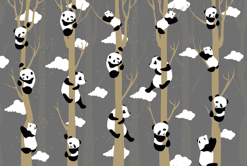Cartoon-Pandas mit Baumzweigen Fototapete