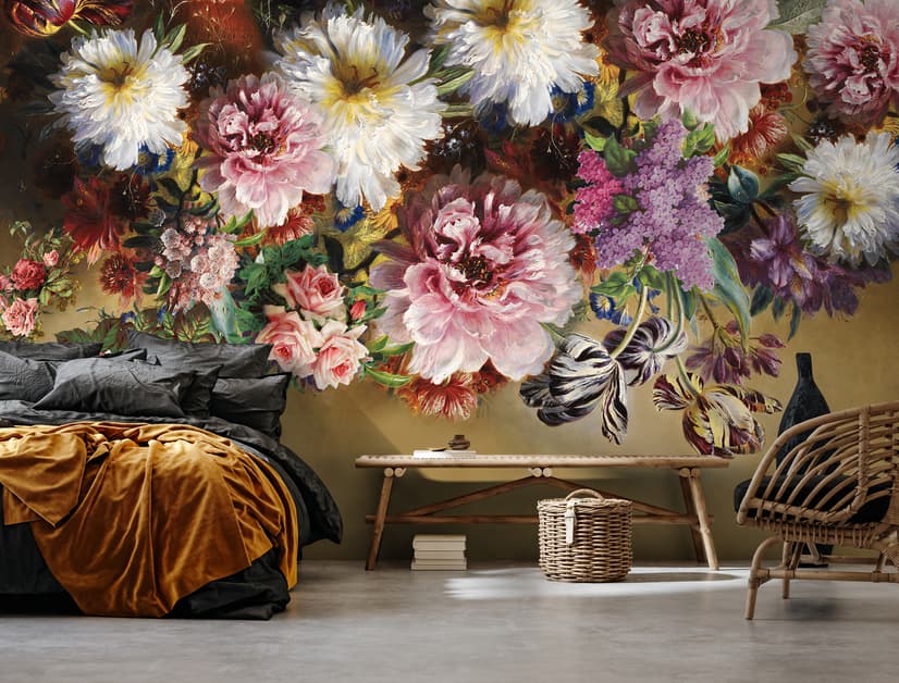 Retro Bunte Blumen Fototapete