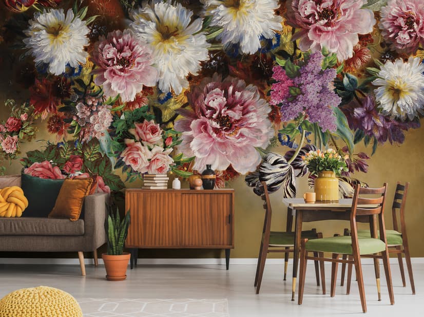Retro Colorful Flowers Wallpaper Mural