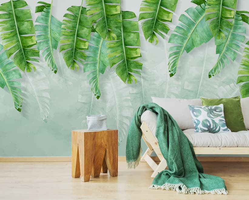 Tropical Leaves and Shading Leaf Wallpaper Mural