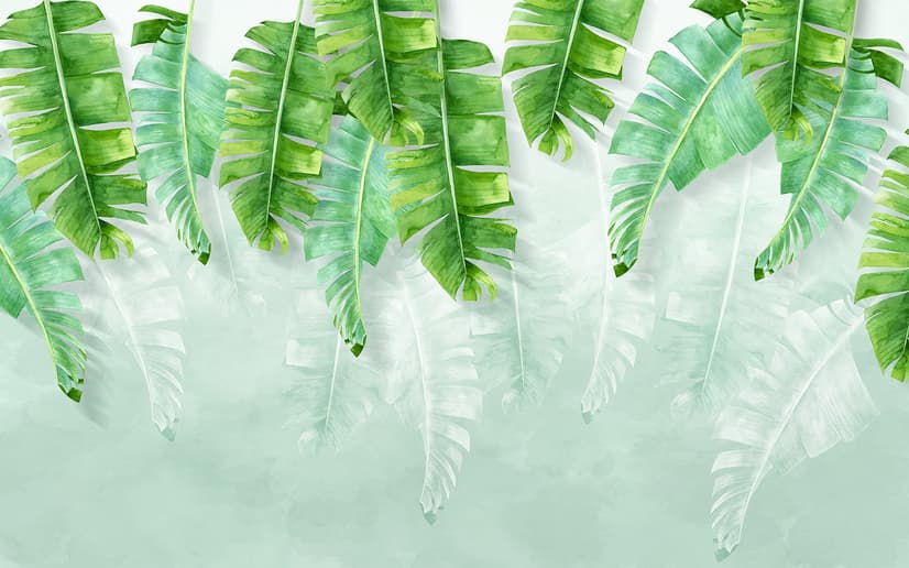 Tropical Leaves and Shading Leaf Wallpaper Mural