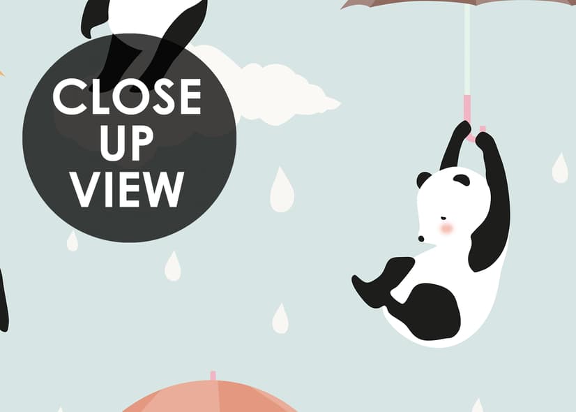 Kids Pandas With Colorful Umbrella Wallpaper Mural