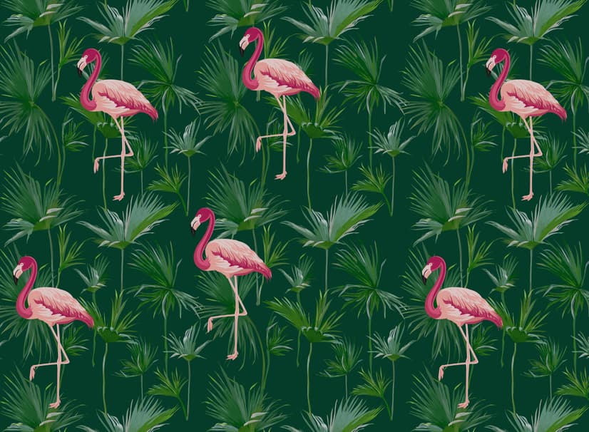 Pink Flamingo in der Tropischen Wald-Fototapete