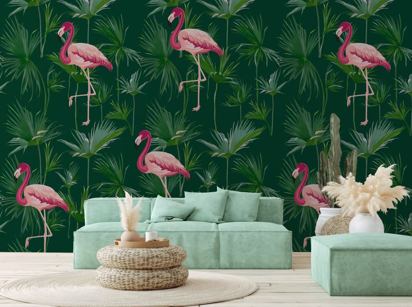 Pink Flamingo in der Tropischen Wald-Fototapete