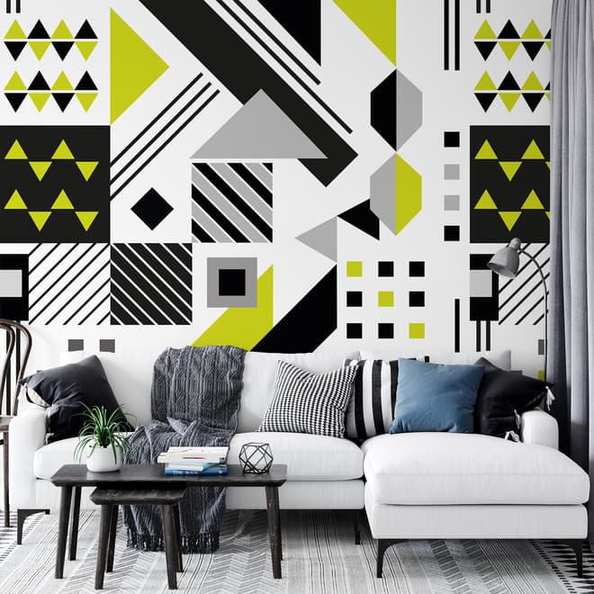Black Yellow Geometric Shapes Wallpaper Mural