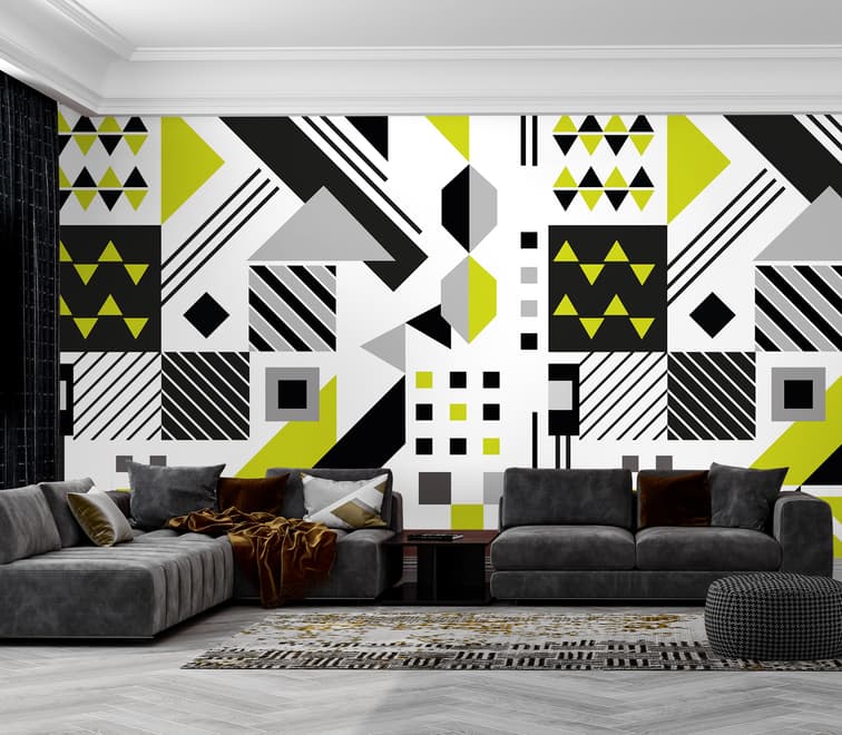 Black Yellow Geometric Shapes Wallpaper Mural