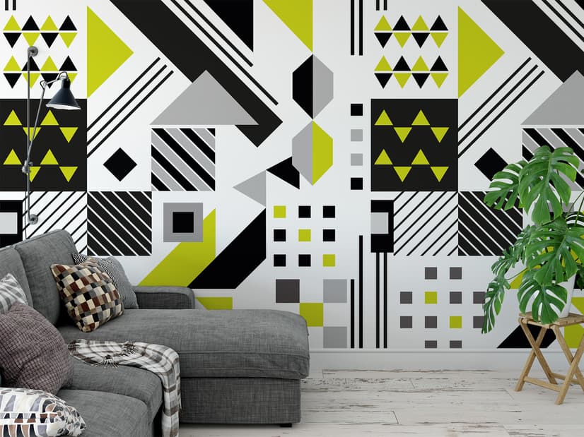 Black Yellow Geometric Shapes Wallpaper Mural
