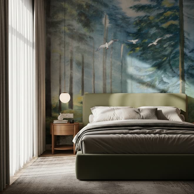 Watercolor Painting Misty Forestscape Wallpaper Mural