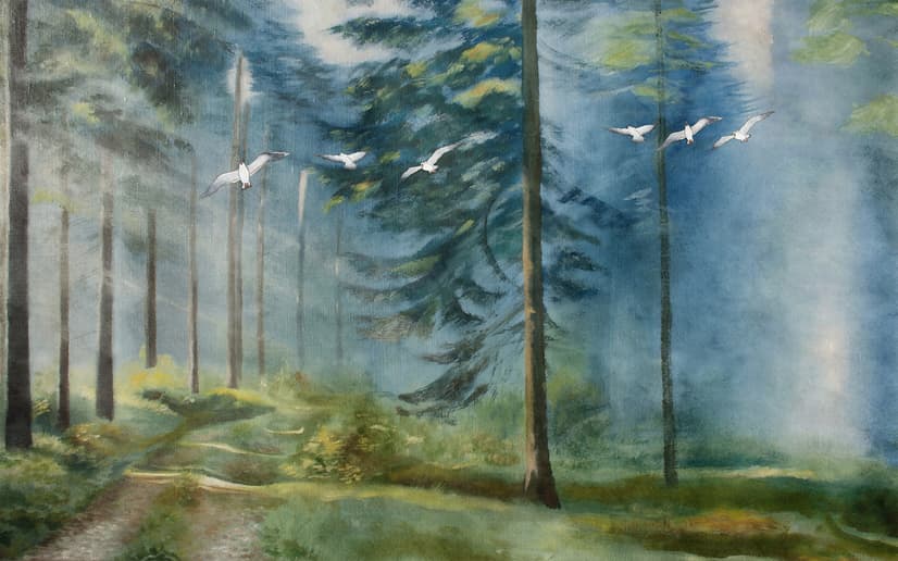 Watercolor Painting Misty Forestscape Wallpaper Mural