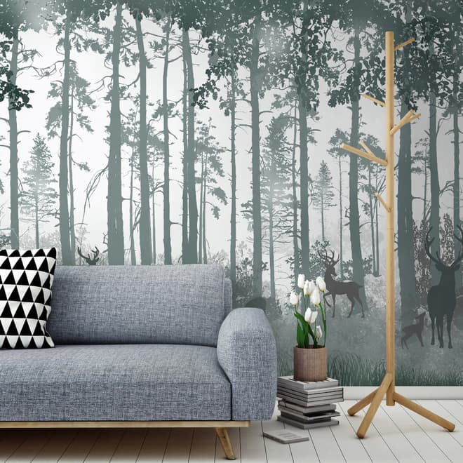 Dark Misty Forest with Horned Deer Wallpaper Mural