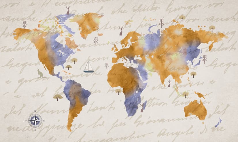 Orange World Map Wallpaper Mural