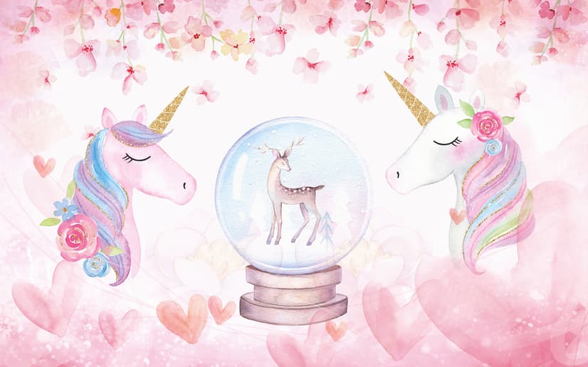 Kids Girls Unicorn with Pink Florals Wallpaper Mural