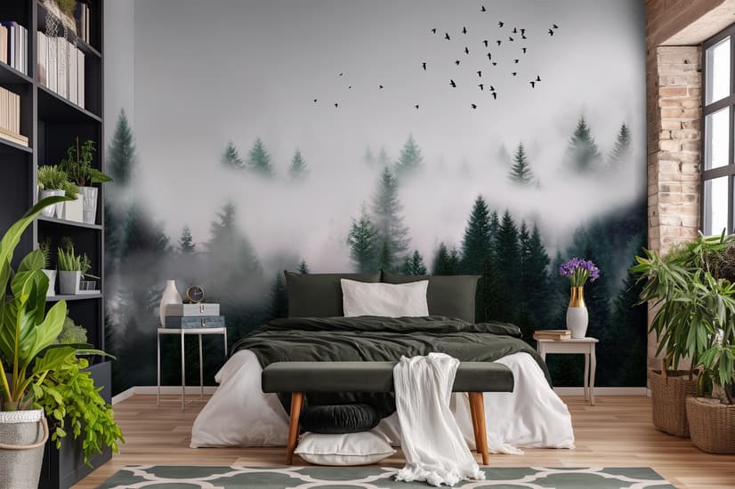 Dark Forest Misty Landscape Wallpaper Mural