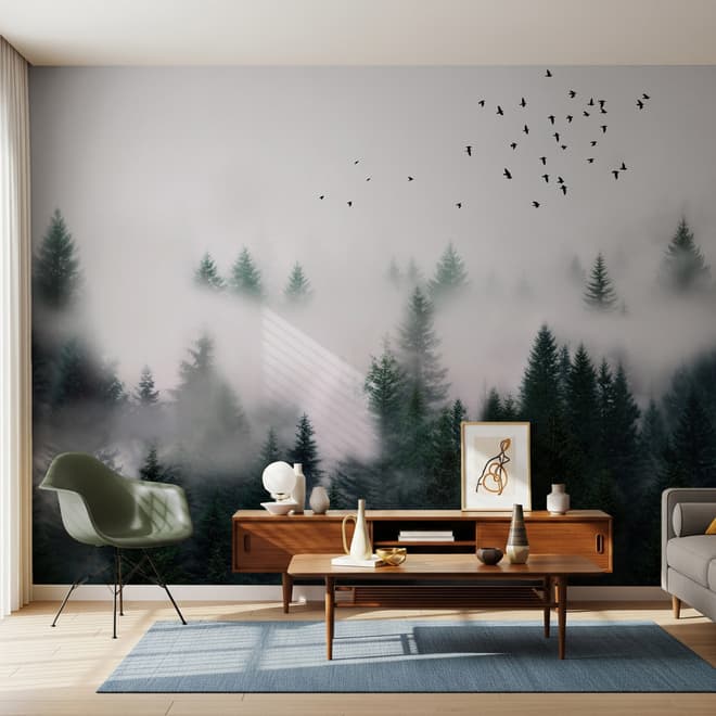 Dark Forest Misty Landscape Wallpaper Mural