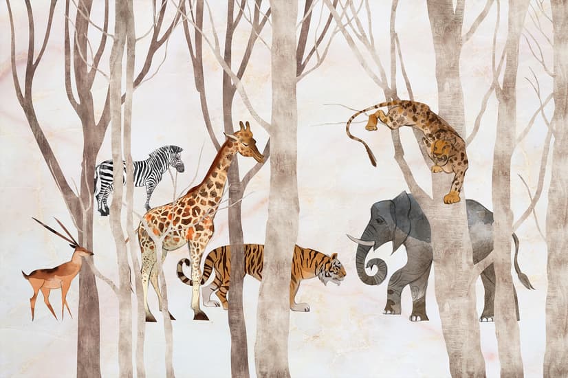 Aquarell Wilde Tiere Fototapete